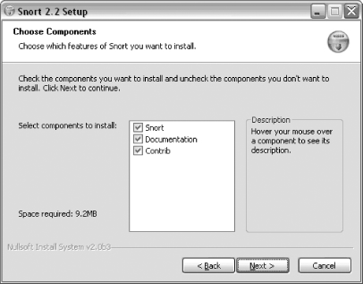 Choose Components window