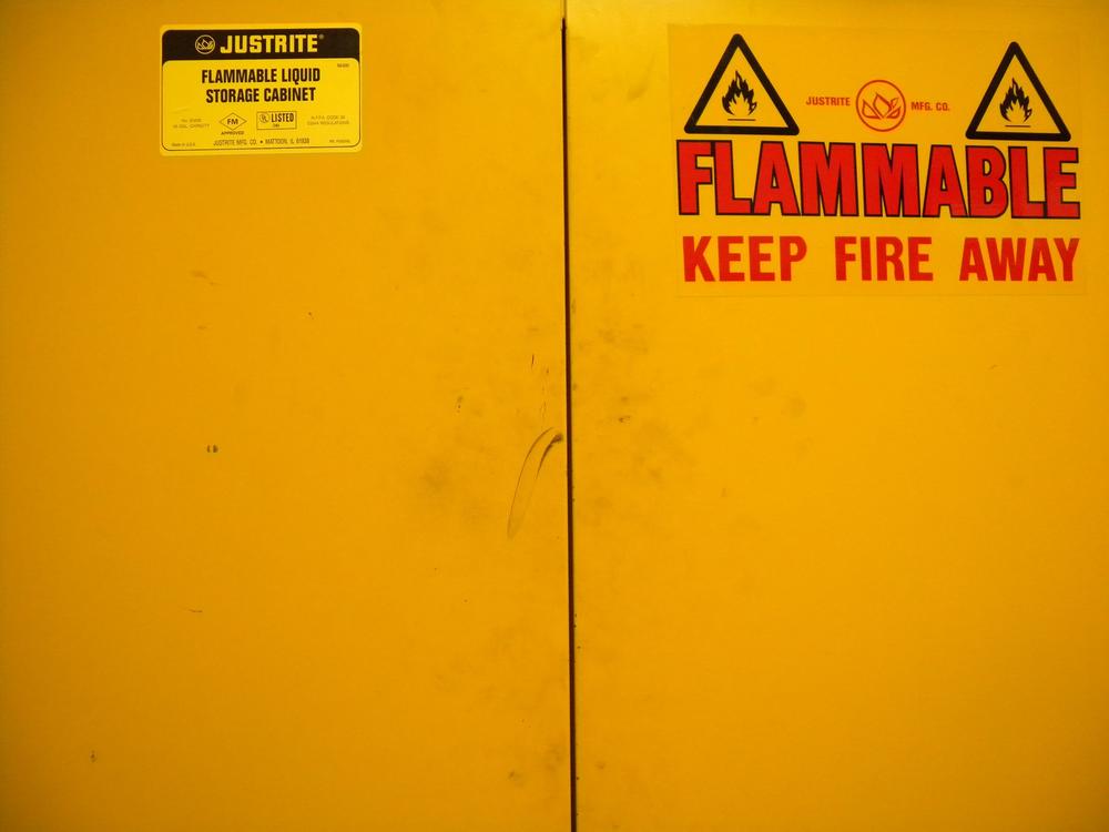 Flammables should be stored in an appropriate cabinet to help prevent unintended fire.