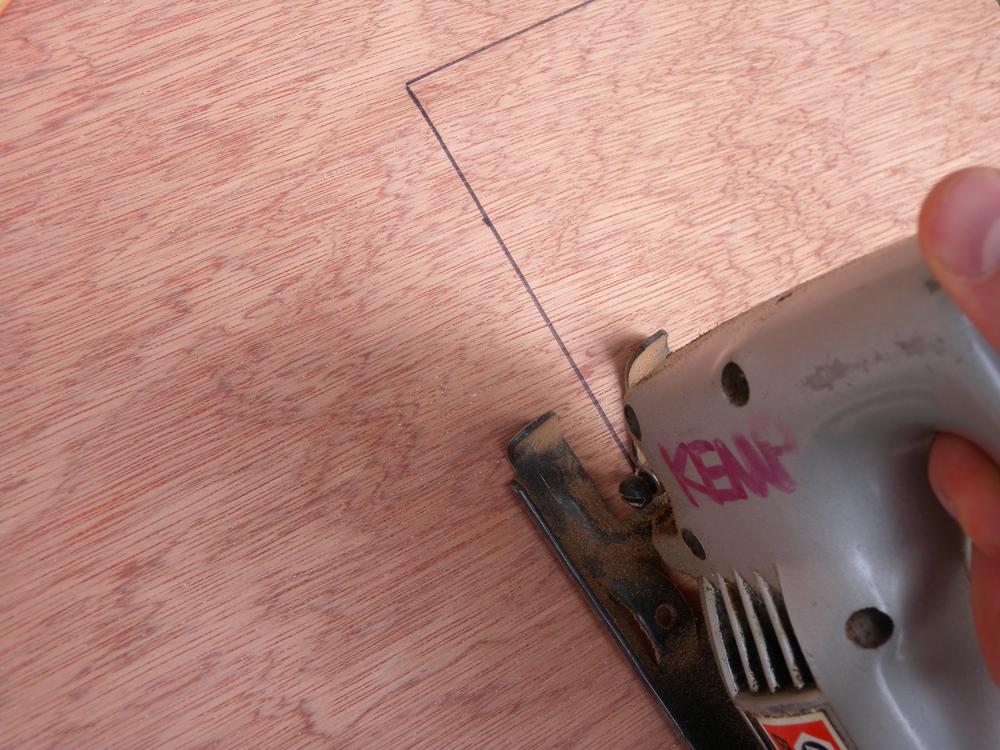 A jig saw can be used to make a cutout within a piece of material. This is accomplished by outlining the desired shape and then drilling a hole within the shape that is larger then the saw’s blade. The saw can then be guided around the outline, leaving the outside edges of the material untouched.