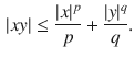 $$\begin{aligned} |xy|\le \genfrac{}{}{0.4pt}{}{|x|^p}{p}+\genfrac{}{}{0.4pt}{}{|y|^q}{q}. \end{aligned}$$