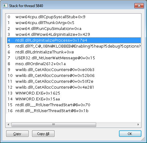 Example Wow64 stack