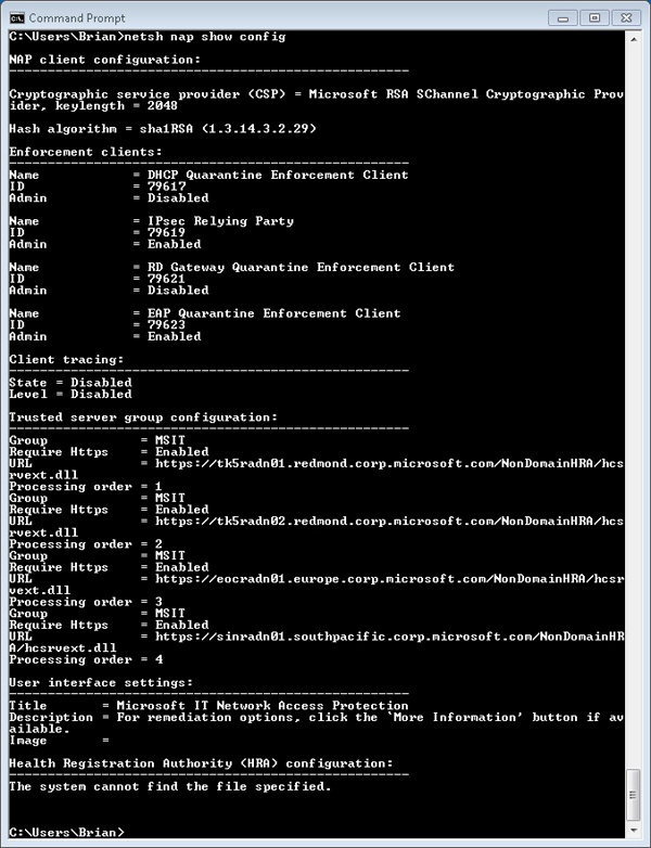 Configuring NAP using the network shell