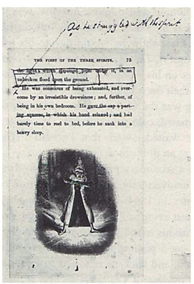 A page from Charles Dicken's prompt-copy of A Christmas Carol. Dickens marked the pages of his prompt-copy to edit the story and help him bring it to life when he recited it to audiences.