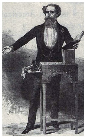 This illustration of Dickens giving his last public reading ran in the Illustrated London News on March 19, 1870, four days after the acclaimed novelist read A Christmas Carol and the trial scene from Pickwick Papers at St. James's Hall in London.