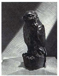 The Maltese falcon movie prop that has a bent tail feather.