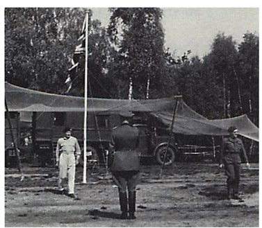 Field Marshal Montgomery outside his caravans on November 5, 1946, greeting the man he defeated, Field Marshal Ernest Busch, the commander in chief of the German armies in northwest Europe, accompanied by General Gareis, the senior German liaison officer, at Luneburg Heath, a previous training site for the Wehrmacht.