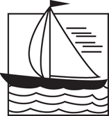 Schematic illustration of a boat sailing in the sea.