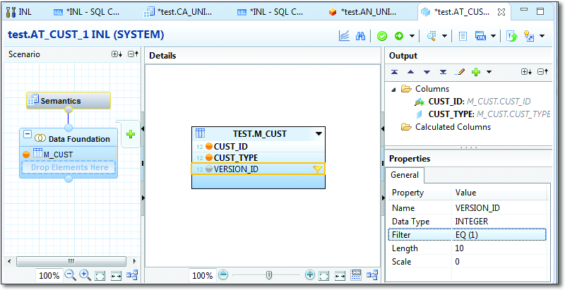 Attribute View with a Filter on VERSION_ID