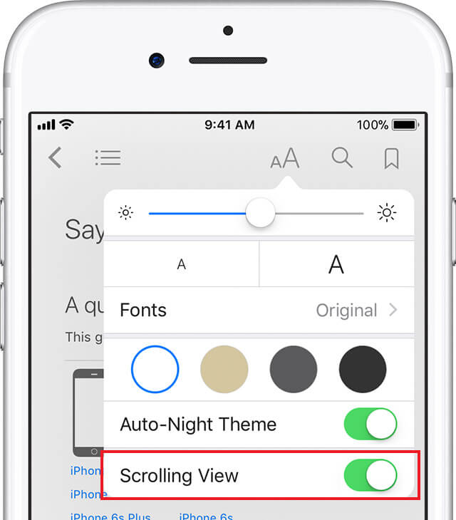 Turn on scrolling mode in iBooks