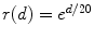 
$$r(d) = {e}^{d/20}$$
