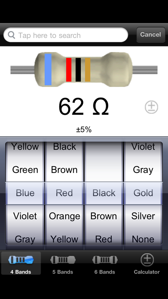 Using a resistor app to decode the colors of a resistor