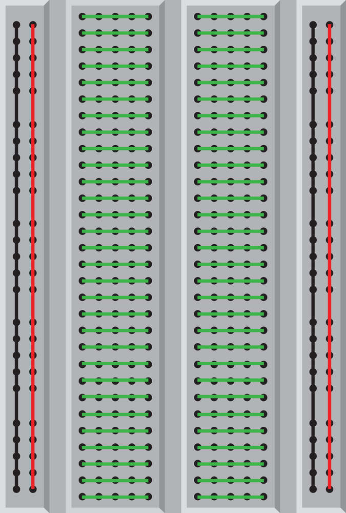 Connections beneath a breadboard