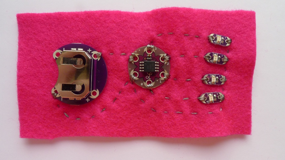 LilyTwinkle circuit made with conductive thread