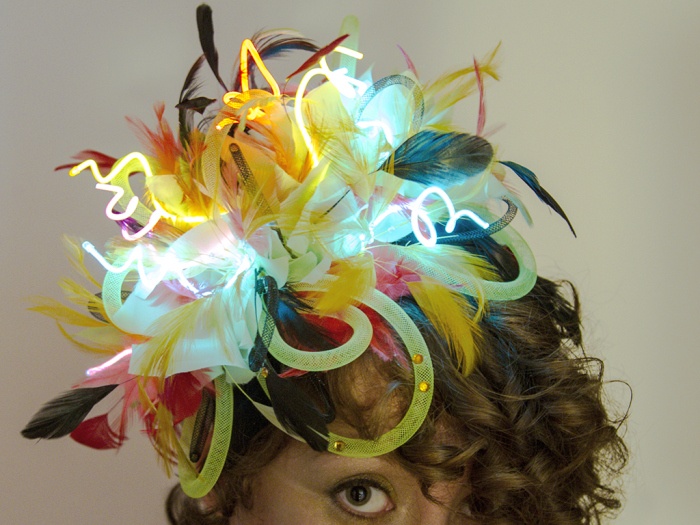 “Electric Parrot Fascinator” (detail)