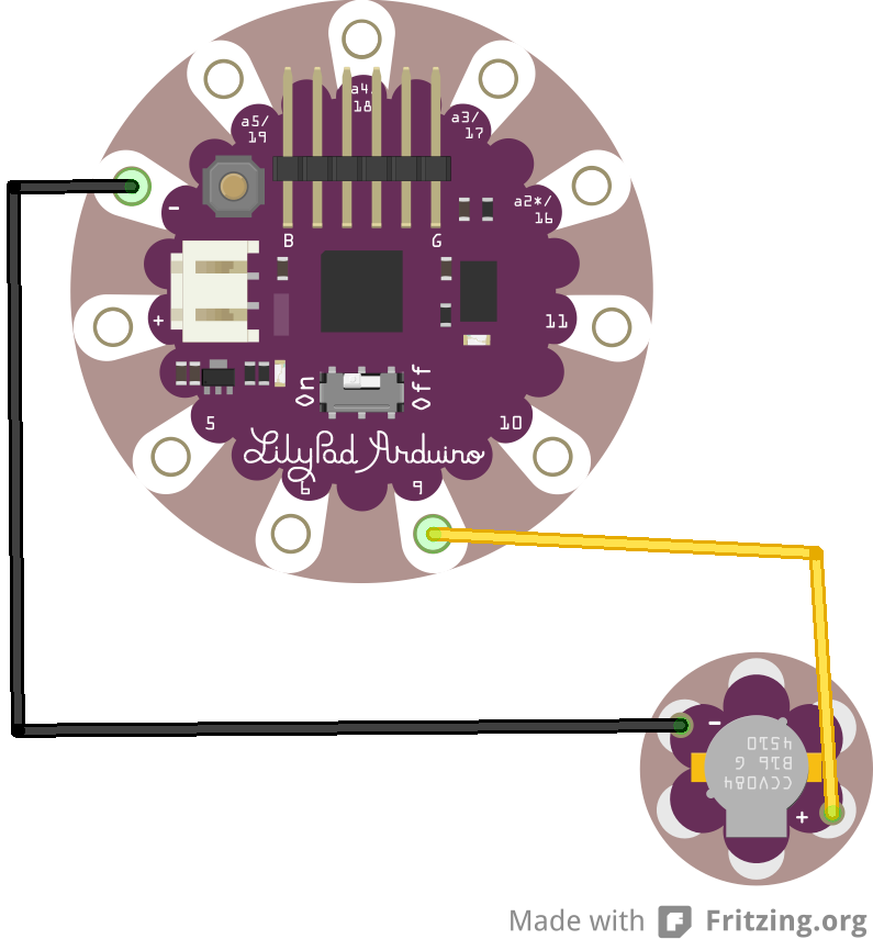 LilyPad Arduino Simple with LilyPad Buzzer circuit layout