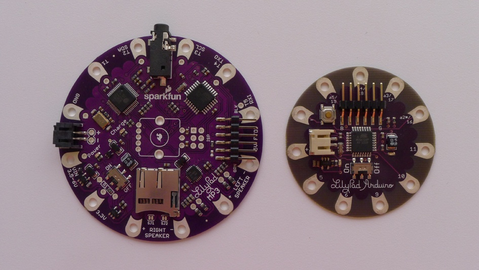 The LilyPad MP3 is a bit bigger than a standard LilyPad board