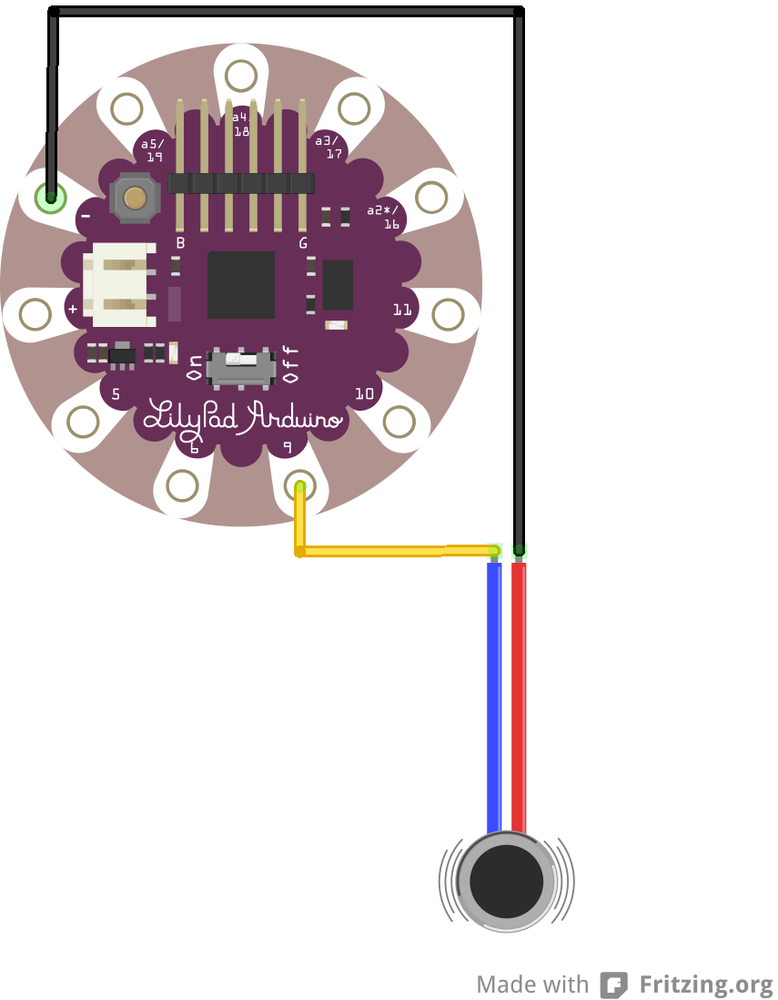 LilyPad Arduino Simple with LilyPad Vibe board circuit layout