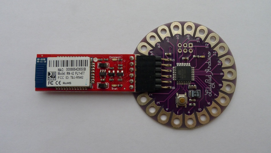 Bluetooth Mate Silver connected to LilyPad Arduino