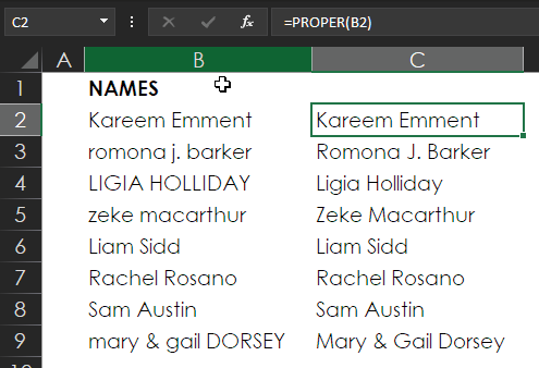 Instead of using Flash Fill, type a formula of =PROPER(B2) in cell C2 and copy down.