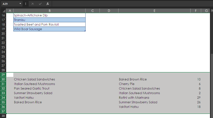 If you are following along with the files, unhide rows 30-36 and add the new records to the original tables.