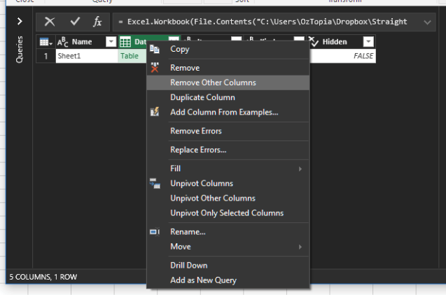 RIght click on the Data column and choose Remove Other Columns.