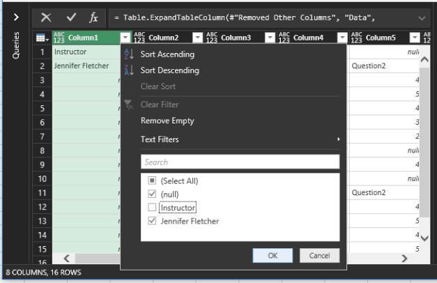 Use the Filter drop-down at the top of Column 1 to remove the Instructor field.