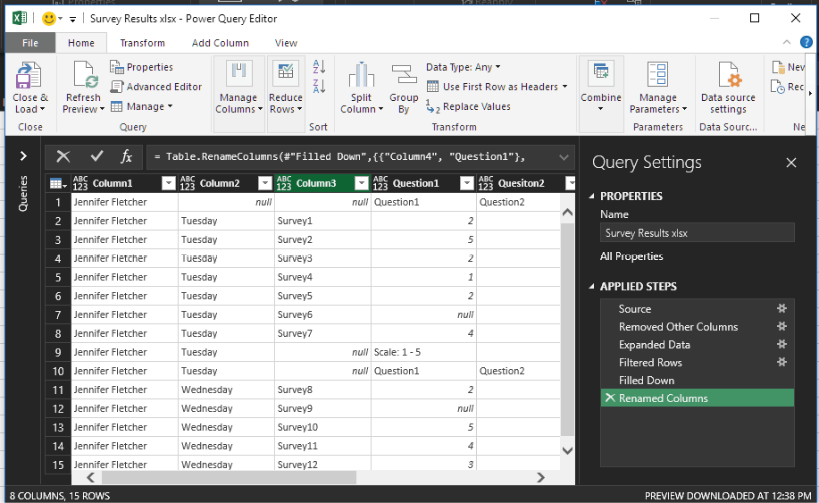 To get rid of additional heading rows, filter out anything that is Null in column 3.