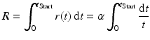 $$\displaystyle R=\int_{0}^{t_{\mathrm{Start}}}r(t)\,\mathrm{d}t=\alpha\int_{0}^{t_{\mathrm{Start}}}\frac{\mathrm{d}t}{t}$$