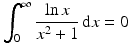 $$\displaystyle\int_{0}^{\infty}\frac{\ln x}{x^{2}+1}\,\mathrm{d}x=0$$