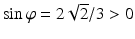 $$\sin\varphi=2\sqrt{2}/3> 0$$