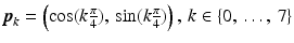 $$\boldsymbol{p}_{k}=\left(\cos(k\frac{\pi}{4}),\,\sin(k\frac{\pi}{4})\right),\,k\in\{0,\,\ldots,\,7\}$$