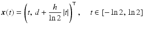 $$\displaystyle\boldsymbol{x}(t)=\left(t,\,d+\frac{h}{\ln 2}\,|t|\right)^{\top},\quad t\in[-\ln 2,\,\ln 2]$$