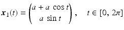 $$\displaystyle\boldsymbol{x}_{1}(t)=\begin{pmatrix}a+a\,\cos t\\ a\,\sin t\end{pmatrix}\,,\quad t\in[0,\,2\pi]$$