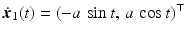 $$\displaystyle\dot{\boldsymbol{x}}_{1}(t)=\left(-a\,\sin t,\,a\,\cos t\right)^{\top}$$