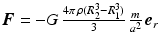 $$\boldsymbol{F}=-G\,\frac{4\pi\,\rho(R_{2}^{3}-R_{1}^{3})}{3}\,\frac{m}{a^{2}}\,\boldsymbol{e}_{r}$$