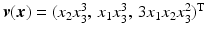 $$\boldsymbol{v}(\boldsymbol{x})=(x_{2}x_{3}^{3},\,x_{1}x_{3}^{3},\,3x_{1}x_{2}x_{3}^{2})^{\mathrm{T}}$$