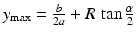 $$y_{\max}=\frac{b}{2a}+R\,\tan\frac{\alpha}{2}$$