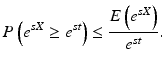 $$\displaystyle P\left(e^{sX}\geq e^{st}\right)\leq\frac{E\left(e^{sX}\right)}{e^{st}}.$$