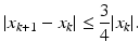 $$\displaystyle|x_{k+1}-x_{k}|\leq\frac{3}{4}|x_{k}|.$$