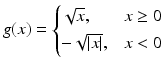 $$\displaystyle g(x)=\begin{cases}\sqrt{x},&x\geq 0\\ -\sqrt{|x|},&x<0\end{cases}$$