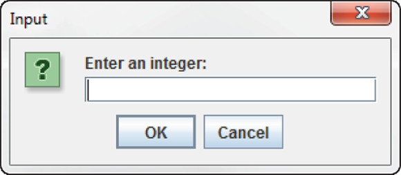 Screenshot of a dialog box displayed by the JOptionPane class to enter an integer.