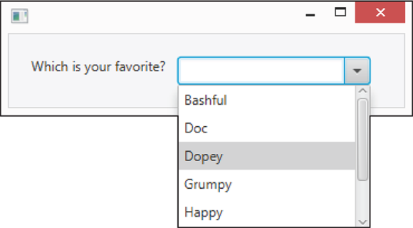 Screenshot of a combo box with the text field shown, to select your favorite choice from a drop-down list.