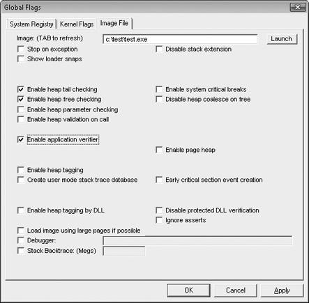 Setting image global flags with Gflags