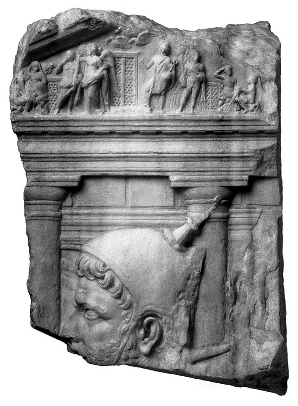 Collezione Hartwig, rilievo con Flamine Quirinale davanti al Tempio di Quirino (fronte occidentale), età domizianea, Roma, Museo Nazionale Romano, Palazzo Massimo alle Terme