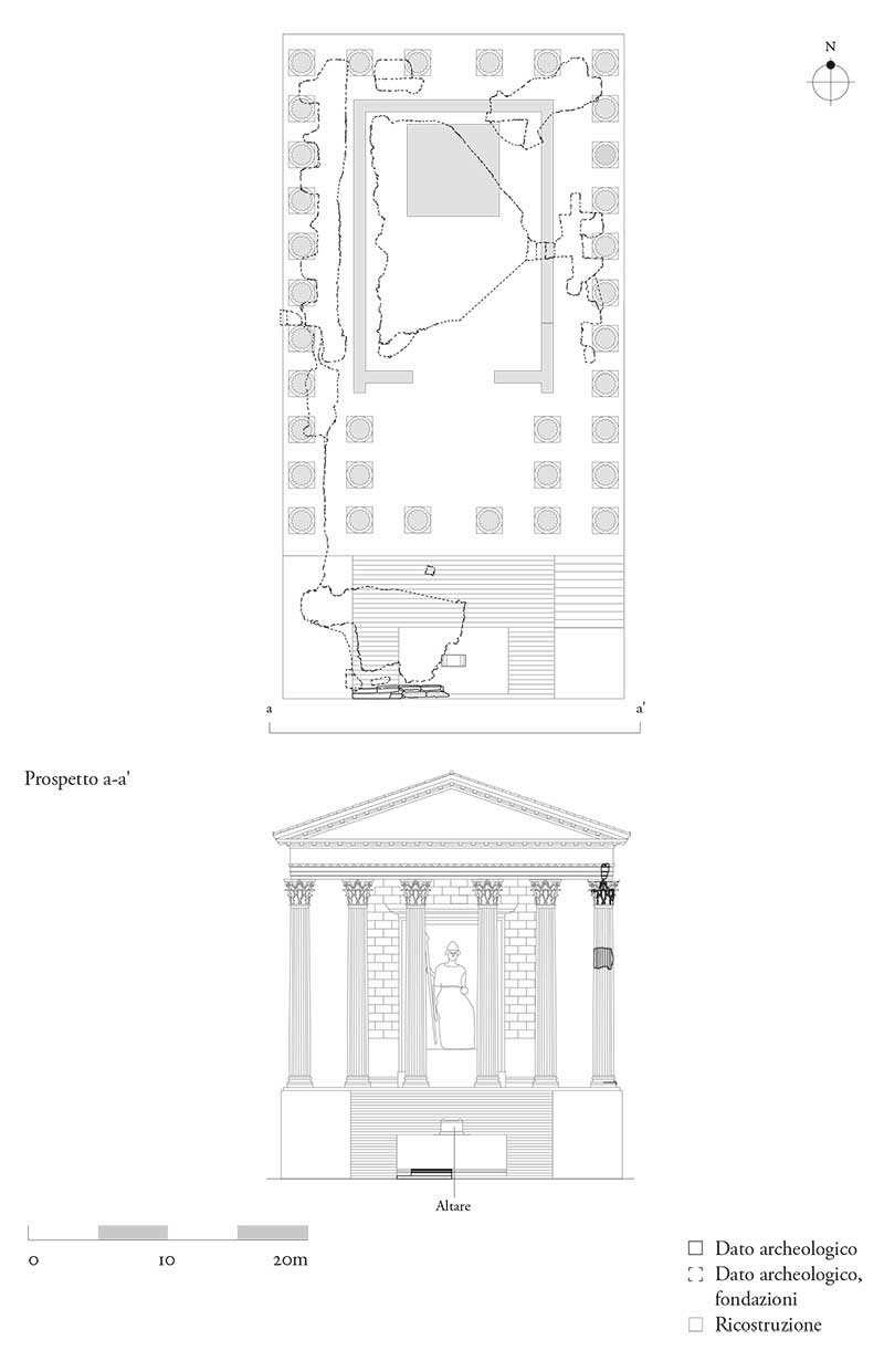 Tempio di Bellona, pianta e prospetto ricostruttivi