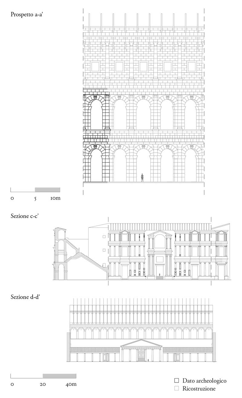 Teatro di Marcello, prospetto e sezioni ricostruttivi