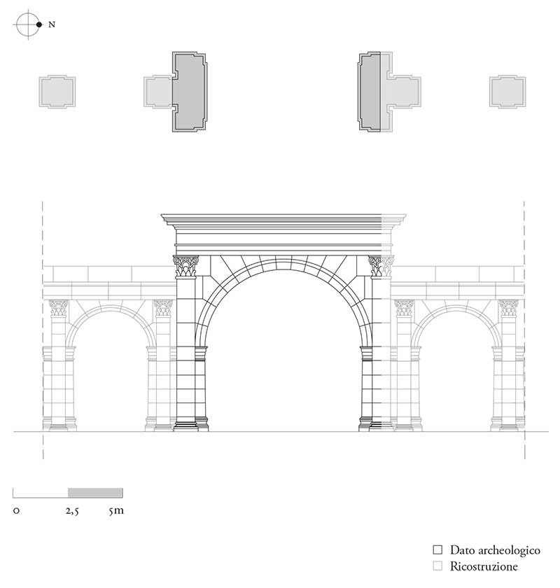 Porta Esquilina, pianta e prospetto ricostruttivi