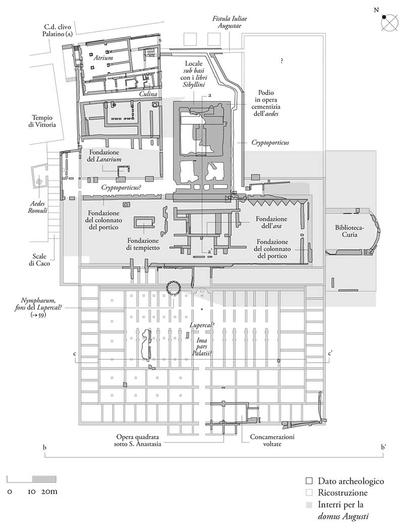 Domus di Augusto e santuario di Apollo, pianta ricostruttiva delle fondazioni e dei sotterranei