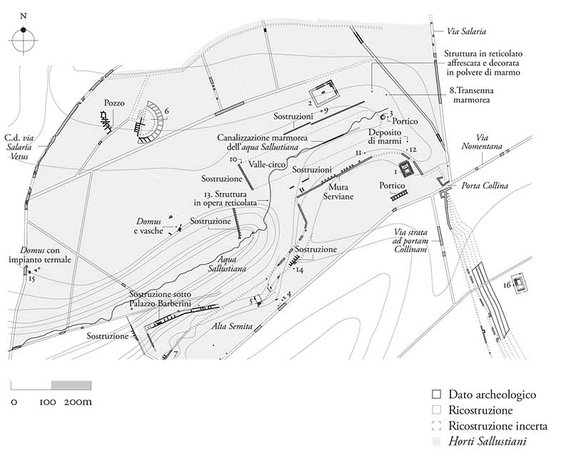 Horti Sallustiani, età augustea, pianta ricostruttiva