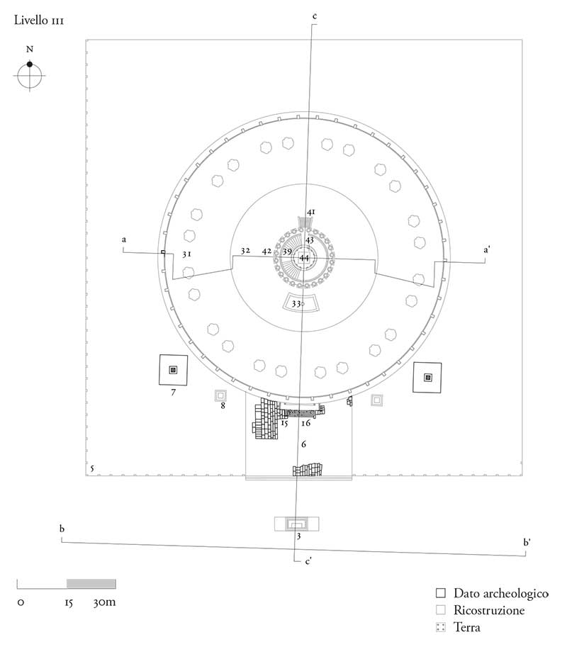 Mausoleo di Augusto, pianta e sezioni ricostruttive